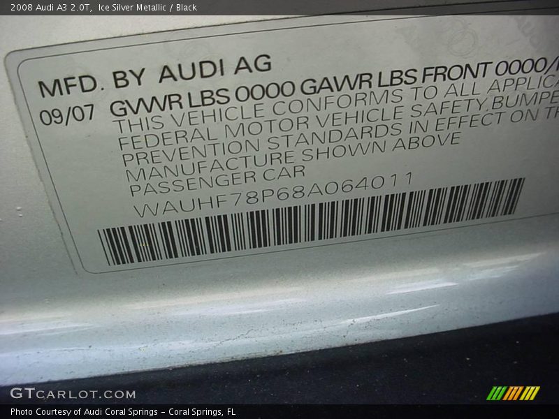 Ice Silver Metallic / Black 2008 Audi A3 2.0T