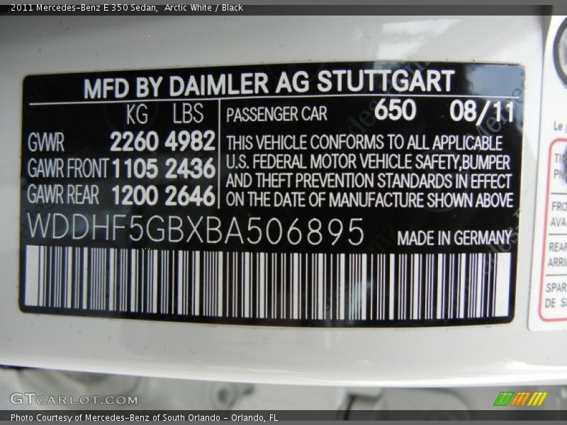 Arctic White / Black 2011 Mercedes-Benz E 350 Sedan