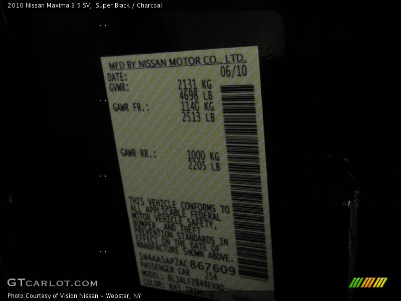 Super Black / Charcoal 2010 Nissan Maxima 3.5 SV
