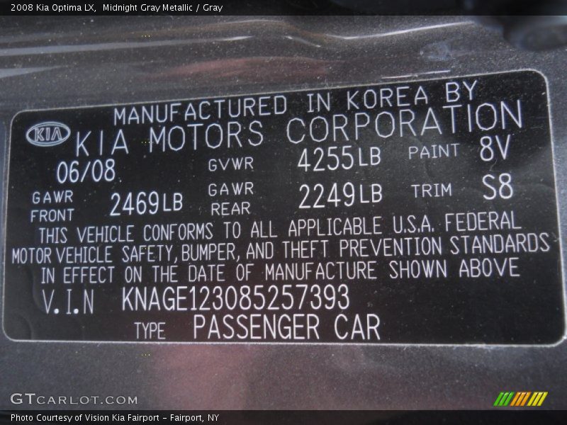 Midnight Gray Metallic / Gray 2008 Kia Optima LX