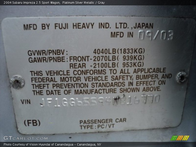 Platinum Silver Metallic / Gray 2004 Subaru Impreza 2.5 Sport Wagon