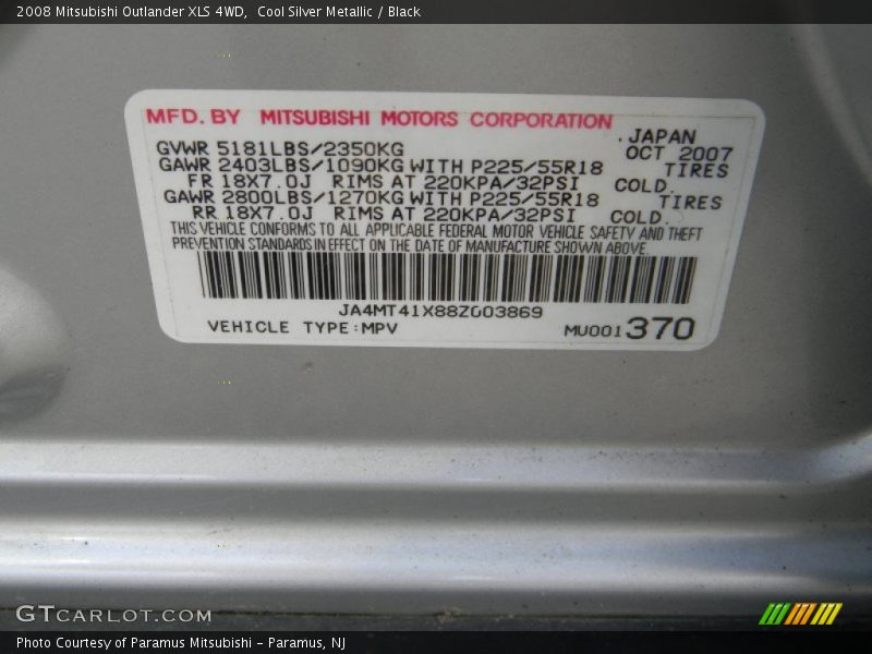 Cool Silver Metallic / Black 2008 Mitsubishi Outlander XLS 4WD