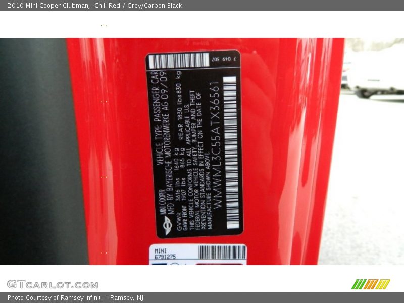 Chili Red / Grey/Carbon Black 2010 Mini Cooper Clubman