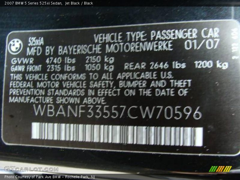 Jet Black / Black 2007 BMW 5 Series 525xi Sedan