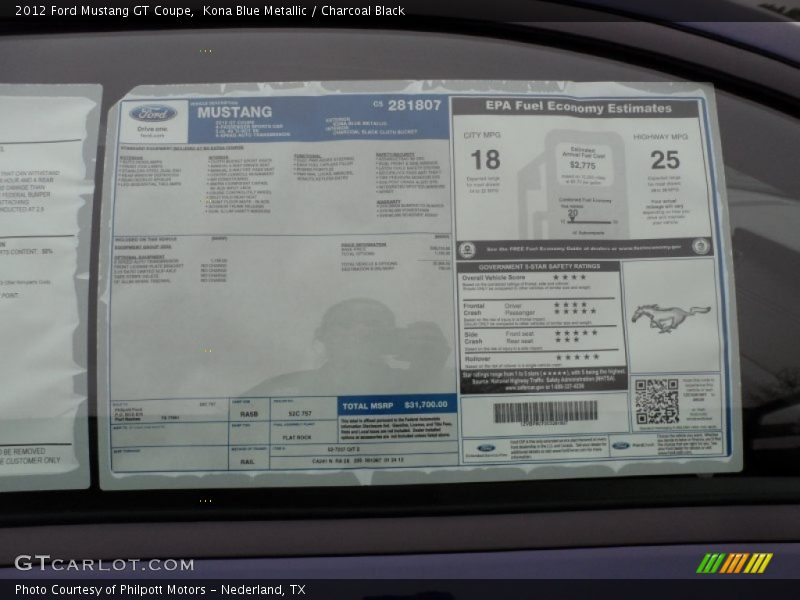 Kona Blue Metallic / Charcoal Black 2012 Ford Mustang GT Coupe