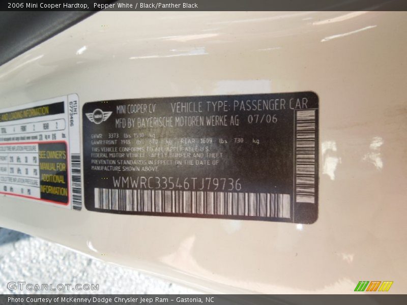 Pepper White / Black/Panther Black 2006 Mini Cooper Hardtop