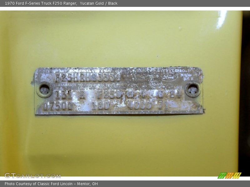 1970 F-Series Truck F250 Ranger Yucatan Gold Color Code R