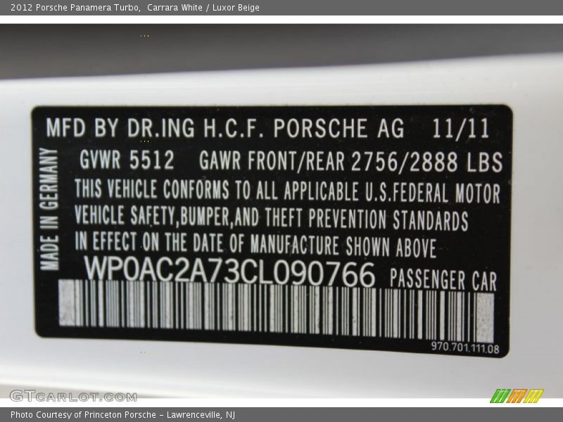 Carrara White / Luxor Beige 2012 Porsche Panamera Turbo