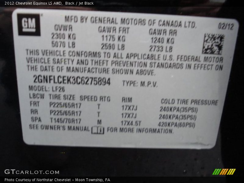 Black / Jet Black 2012 Chevrolet Equinox LS AWD