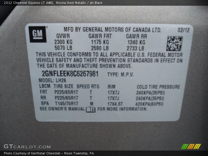 Mocha Steel Metallic / Jet Black 2012 Chevrolet Equinox LT AWD