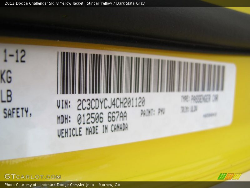 2012 Challenger SRT8 Yellow Jacket Stinger Yellow Color Code PYV