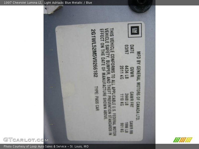 Light Adriadic Blue Metallic / Blue 1997 Chevrolet Lumina LS