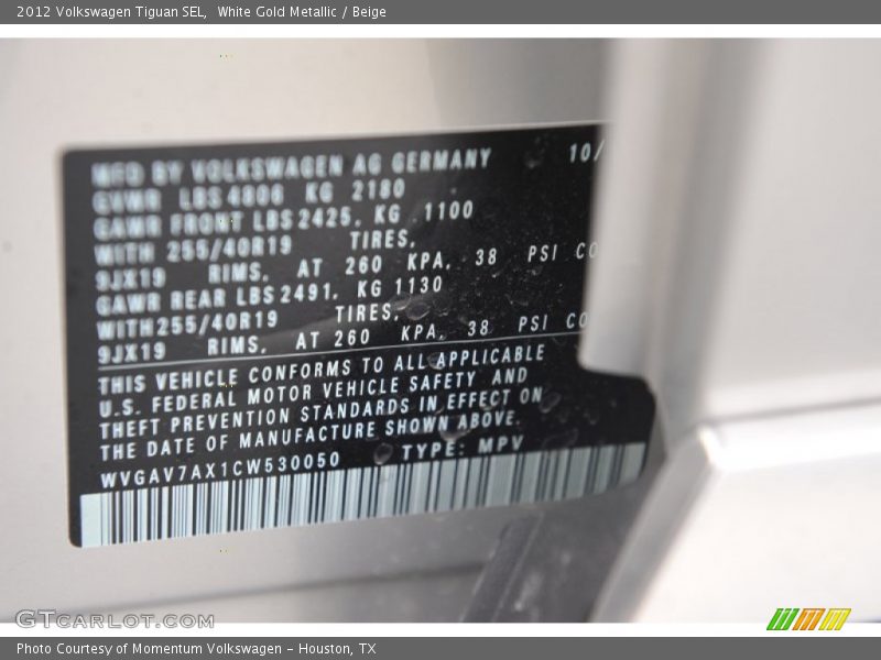 White Gold Metallic / Beige 2012 Volkswagen Tiguan SEL