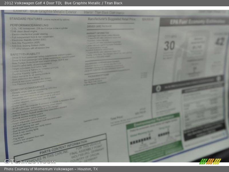 Blue Graphite Metallic / Titan Black 2012 Volkswagen Golf 4 Door TDI