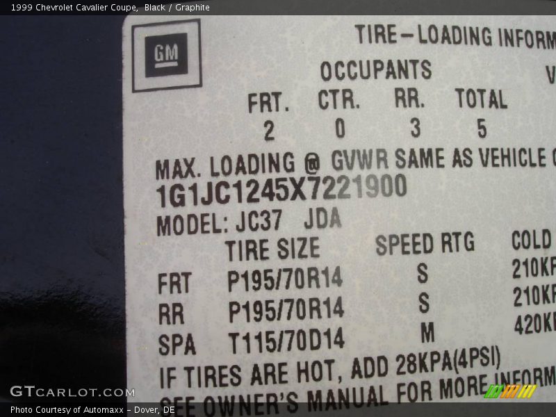 Black / Graphite 1999 Chevrolet Cavalier Coupe