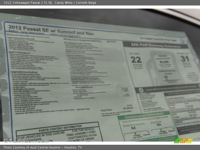Candy White / Cornsilk Beige 2012 Volkswagen Passat 2.5L SE