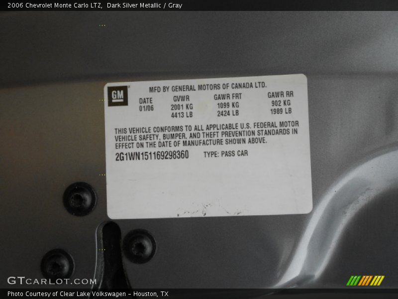 Dark Silver Metallic / Gray 2006 Chevrolet Monte Carlo LTZ