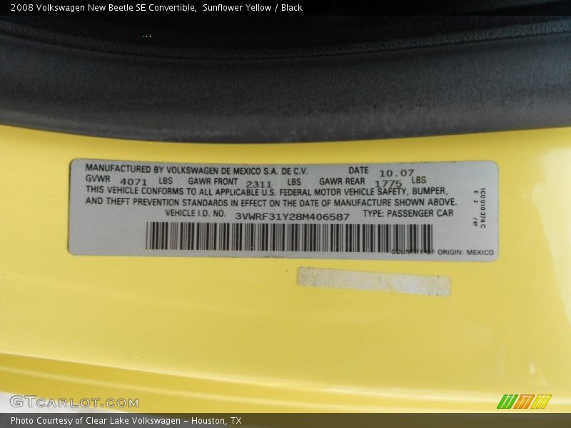 Sunflower Yellow / Black 2008 Volkswagen New Beetle SE Convertible