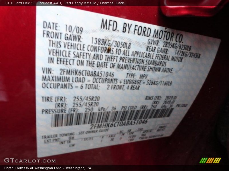 Red Candy Metallic / Charcoal Black 2010 Ford Flex SEL EcoBoost AWD