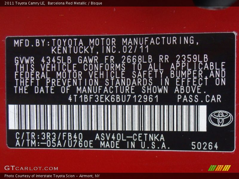 Barcelona Red Metallic / Bisque 2011 Toyota Camry LE
