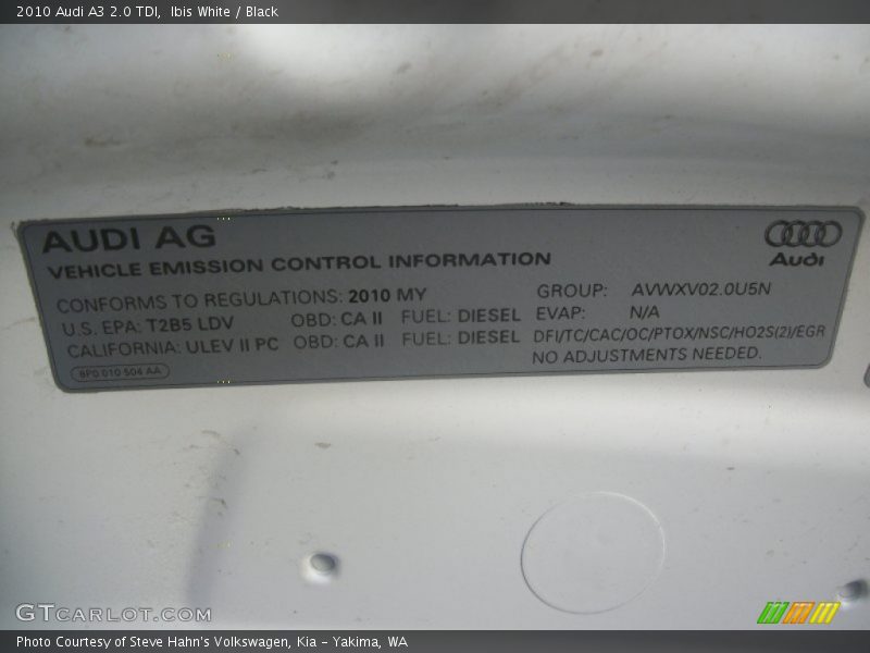 Ibis White / Black 2010 Audi A3 2.0 TDI