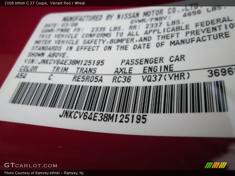 Vibrant Red / Wheat 2008 Infiniti G 37 Coupe