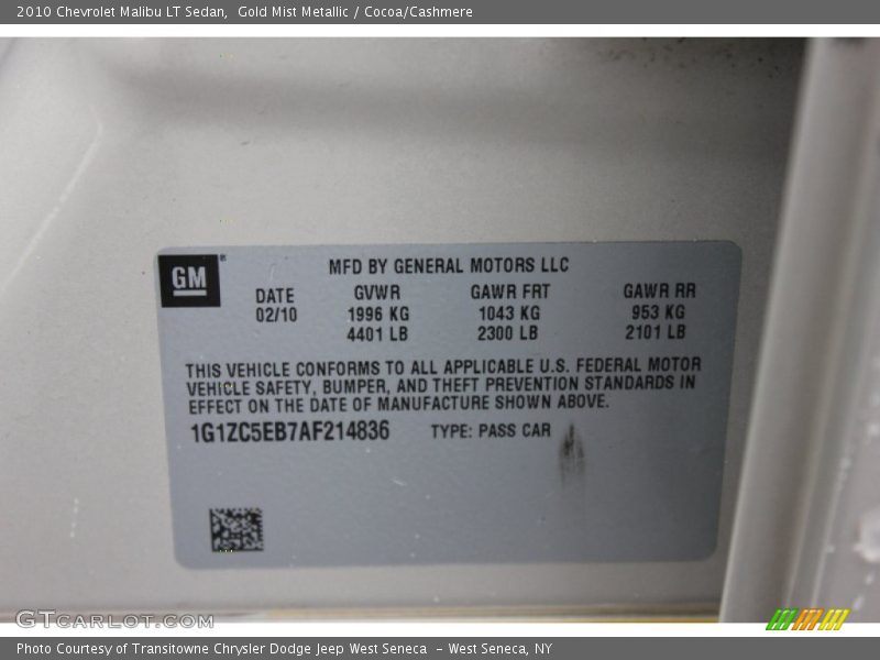 Gold Mist Metallic / Cocoa/Cashmere 2010 Chevrolet Malibu LT Sedan