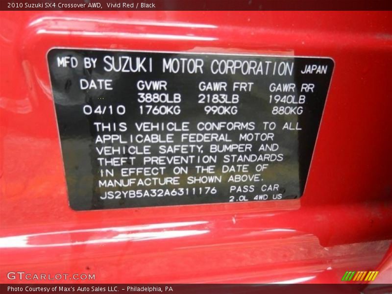 Vivid Red / Black 2010 Suzuki SX4 Crossover AWD