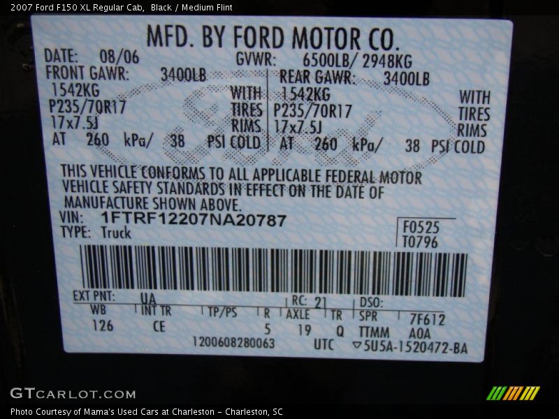 Black / Medium Flint 2007 Ford F150 XL Regular Cab