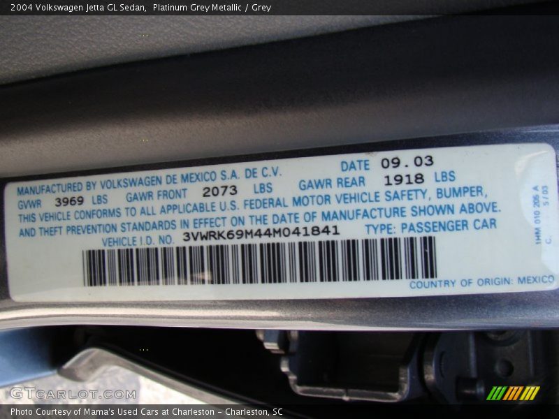Platinum Grey Metallic / Grey 2004 Volkswagen Jetta GL Sedan