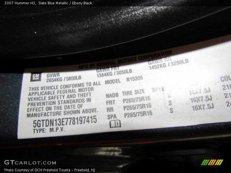 Slate Blue Metallic / Ebony Black 2007 Hummer H3