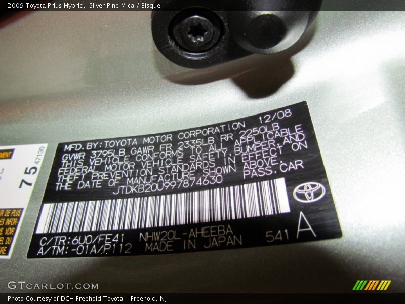 2009 Prius Hybrid Silver Pine Mica Color Code 6U0