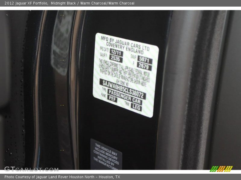 2012 XF Portfolio Midnight Black Color Code PEF