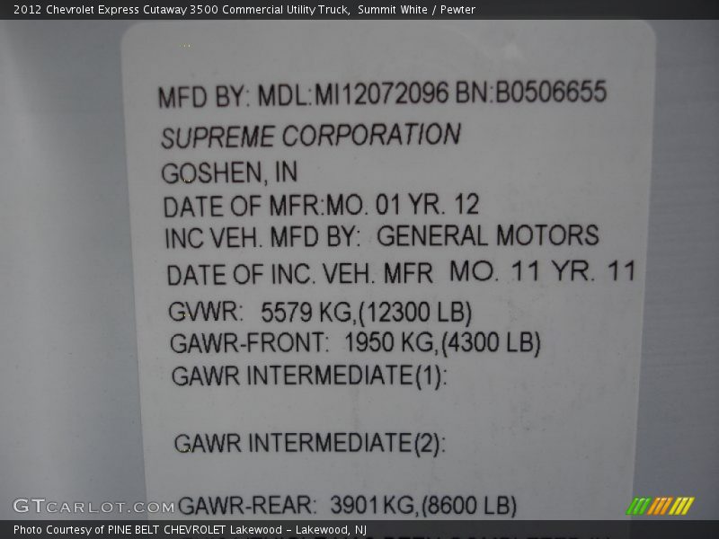 Summit White / Pewter 2012 Chevrolet Express Cutaway 3500 Commercial Utility Truck