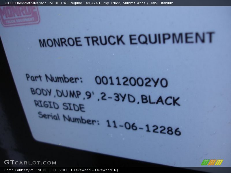 Summit White / Dark Titanium 2012 Chevrolet Silverado 3500HD WT Regular Cab 4x4 Dump Truck