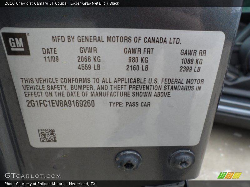 Cyber Gray Metallic / Black 2010 Chevrolet Camaro LT Coupe