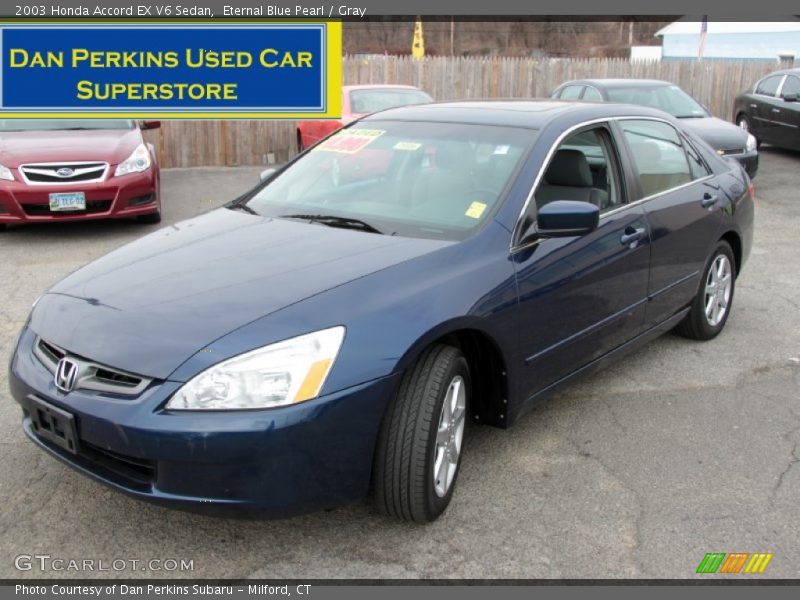 Eternal Blue Pearl / Gray 2003 Honda Accord EX V6 Sedan