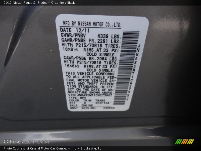 Platinum Graphite / Black 2012 Nissan Rogue S