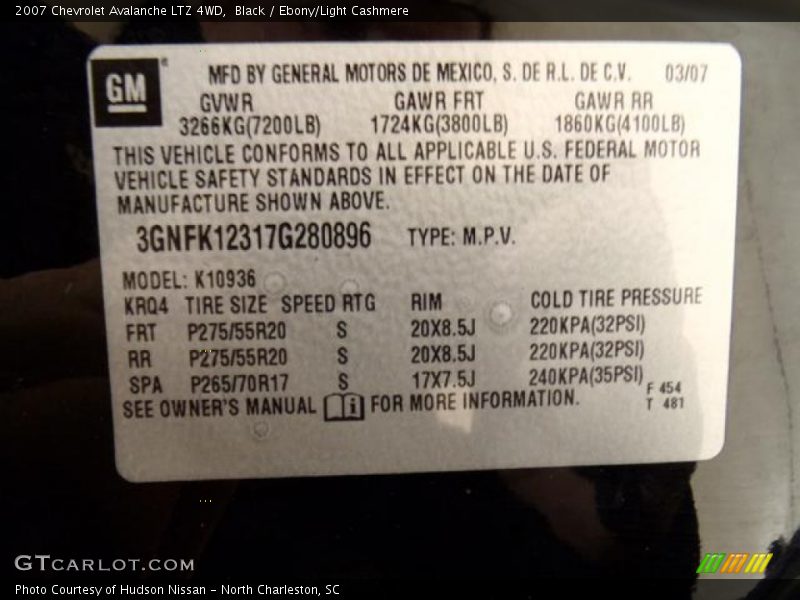Black / Ebony/Light Cashmere 2007 Chevrolet Avalanche LTZ 4WD