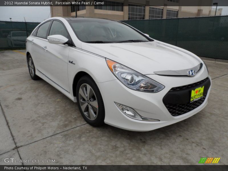 Porcelain White Pearl / Camel 2012 Hyundai Sonata Hybrid