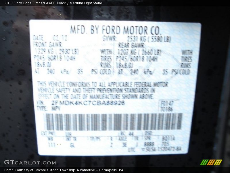 Black / Medium Light Stone 2012 Ford Edge Limited AWD