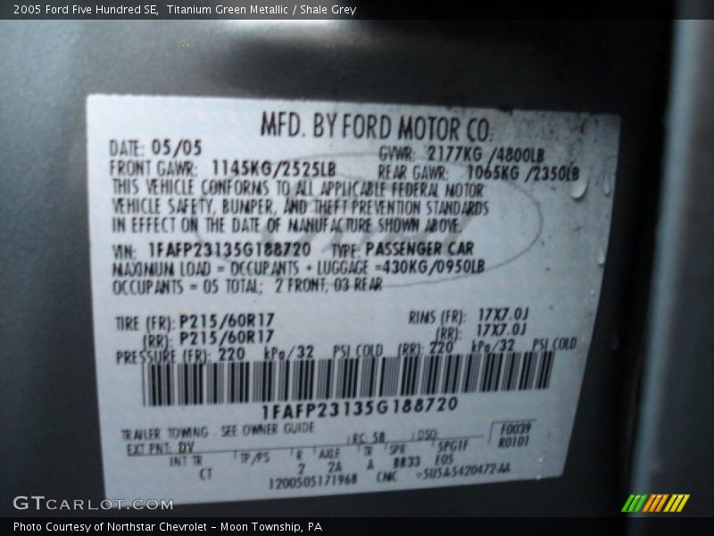 Titanium Green Metallic / Shale Grey 2005 Ford Five Hundred SE