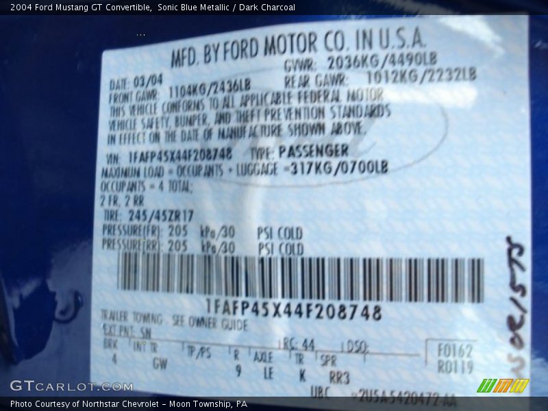 Sonic Blue Metallic / Dark Charcoal 2004 Ford Mustang GT Convertible