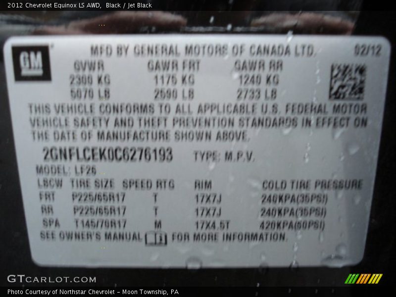 Black / Jet Black 2012 Chevrolet Equinox LS AWD