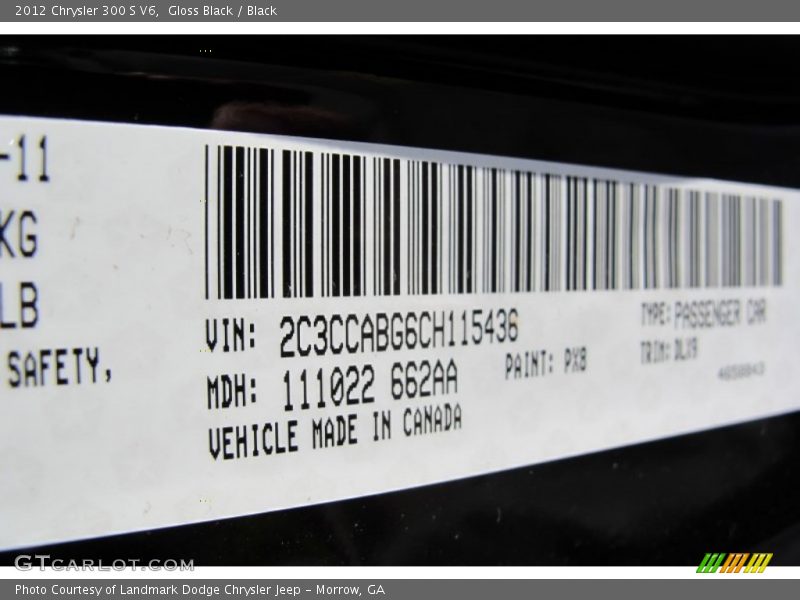 2012 300 S V6 Gloss Black Color Code PX8