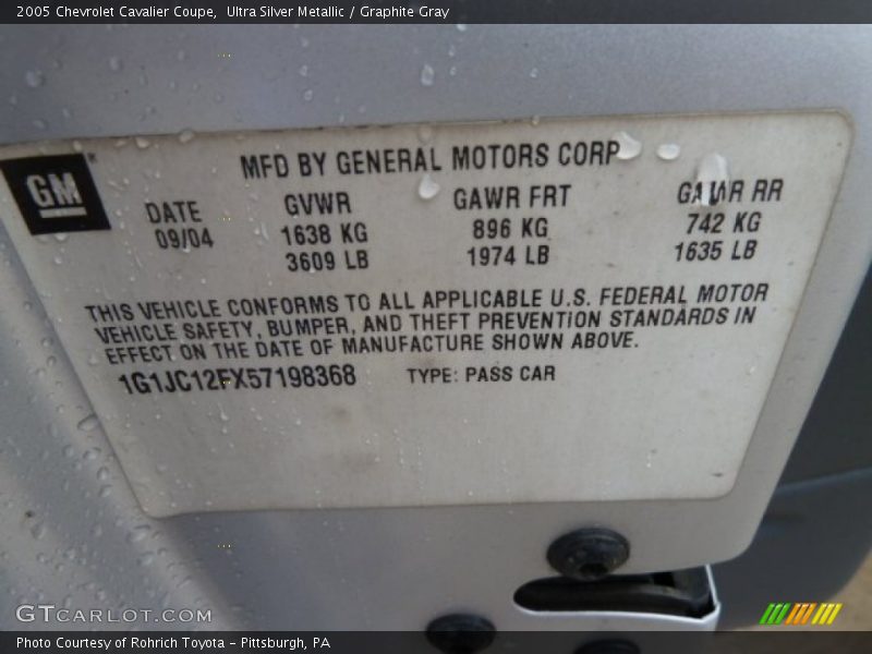 Ultra Silver Metallic / Graphite Gray 2005 Chevrolet Cavalier Coupe