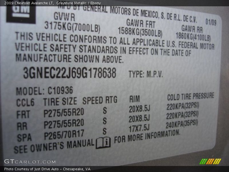 Graystone Metallic / Ebony 2009 Chevrolet Avalanche LT
