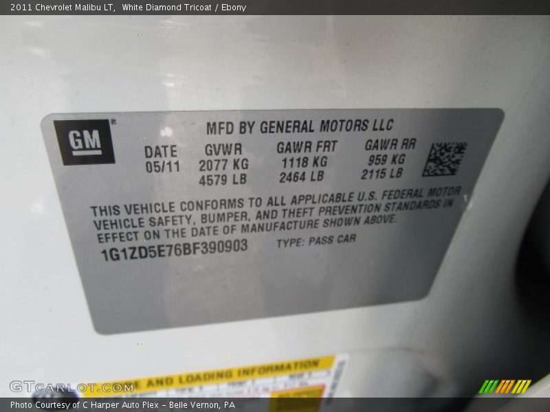 White Diamond Tricoat / Ebony 2011 Chevrolet Malibu LT