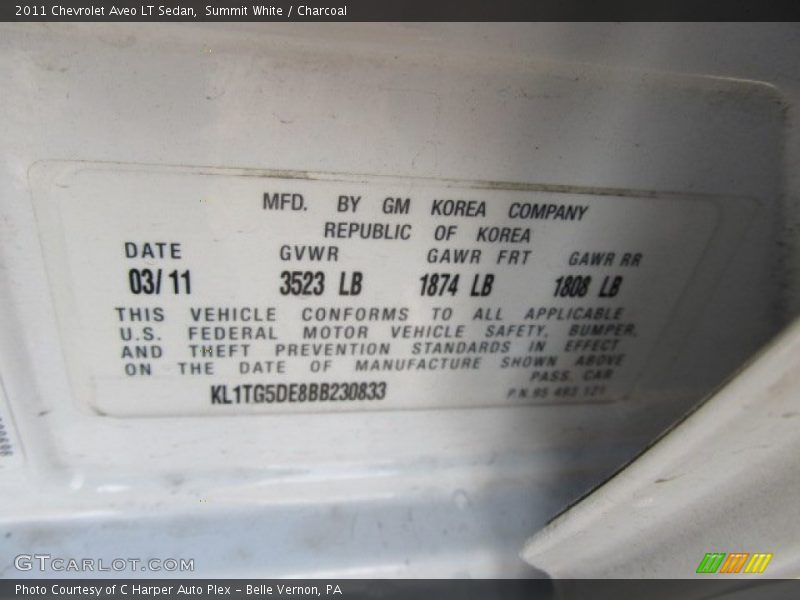 Summit White / Charcoal 2011 Chevrolet Aveo LT Sedan