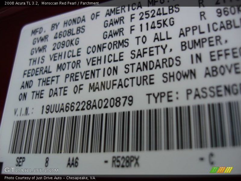 2008 TL 3.2 Moroccan Red Pearl Color Code R528PX